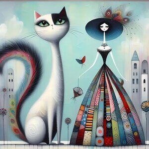 DIY Unfinished Diamond Painting Kit Funky Cat with Stylish Girl